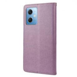 Kryty na mobil | Peňaženkové puzdro Embossing Pattern Motýľ a kvet fialové – Xiaomi Redmi Note 12 Pro | Kryty na mobil