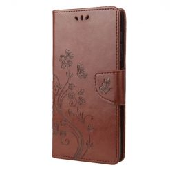 Kryty na mobil | Peňaženkové puzdro Embossing Pattern Motýľ a kvet hnedé – Xiaomi Redmi Note 12 5G | Kryty na mobil