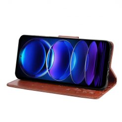 Kryty na mobil | Peňaženkové puzdro Embossing Pattern Motýľ a kvet hnedé – Xiaomi Redmi Note 12 5G | Kryty na mobil