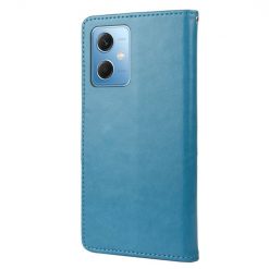 Kryty na mobil | Peňaženkové puzdro Embossing Pattern Motýľ a kvet modré – Xiaomi Redmi Note 12 5G | Kryty na mobil