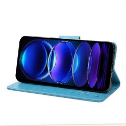 Kryty na mobil | Peňaženkové puzdro Embossing Pattern Motýľ a kvet modré – Xiaomi Redmi Note 12 5G | Kryty na mobil