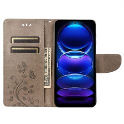 Peňaženkové puzdro Embossing Pattern Motýľ a kvet sivé – Xiaomi Redmi Note 12 Pro | Kryty na mobil Kryty na mobil | Peňaženkové puzdro Embossing Pattern Motýľ a kvet sivé – Xiaomi Redmi Note 12 Pro | Kryty na mobil