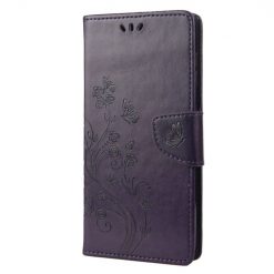 Kryty na mobil | Peňaženkové puzdro Embossing Pattern Motýľ a kvet tmavofialové – Xiaomi Redmi Note 12 Pro | Kryty na mobil