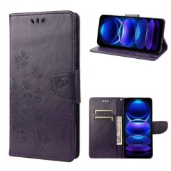 Peňaženkové puzdro Embossing Pattern Motýľ a kvet tmavofialové – Xiaomi Redmi Note 12 Pro | Kryty na mobil Kryty na mobil | Peňaženkové puzdro Embossing Pattern Motýľ a kvet tmavofialové – Xiaomi Redmi Note 12 Pro | Kryty na mobil