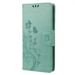 Kryty na mobil | Peňaženkové puzdro Embossing Pattern Motýľ a kvet zelené – Xiaomi Redmi Note 12 Pro | Kryty na mobil
