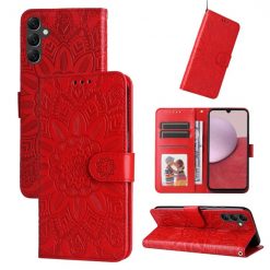 Kryty na mobil | Peňaženkové puzdro Embossing Pattern Slnečnica červené – Samsung Galaxy A14 4G/5G | Kryty na mobil