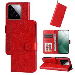 Kryty na mobil | Peňaženkové puzdro Embossing Pattern Slnečnica červené – Xiaomi 14 | Kryty na mobil