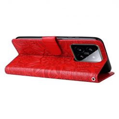 Kryty na mobil | Peňaženkové puzdro Embossing Pattern Slnečnica červené – Xiaomi 14 | Kryty na mobil