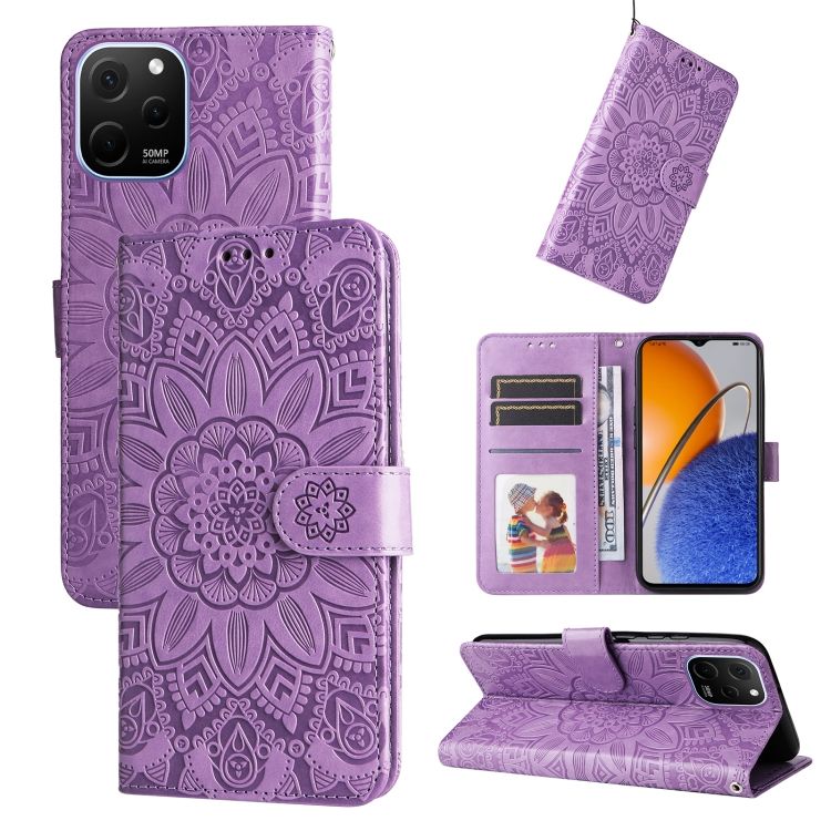 Peňaženkové puzdro Embossing Pattern Slnečnica fialové – Huawei Nova Y61 | Kryty na mobil Kryty na mobil | Peňaženkové puzdro Embossing Pattern Slnečnica fialové – Huawei Nova Y61 | Kryty na mobil