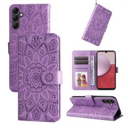 Peňaženkové puzdro Embossing Pattern Slnečnica fialové – Samsung Galaxy A14 4G/5G | Kryty na mobil Kryty na mobil | Peňaženkové puzdro Embossing Pattern Slnečnica fialové – Samsung Galaxy A14 4G/5G | Kryty na mobil