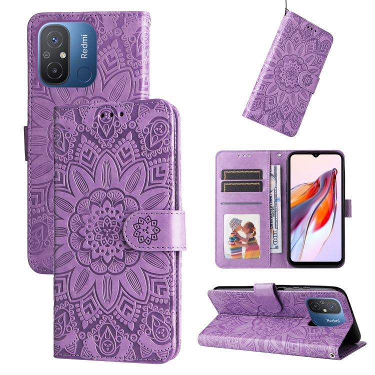 Peňaženkové puzdro Embossing Pattern Slnečnica fialové – Xiaomi Redmi 12C | Kryty na mobil Kryty na mobil | Peňaženkové puzdro Embossing Pattern Slnečnica fialové – Xiaomi Redmi 12C | Kryty na mobil