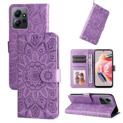 Kryty na mobil | Peňaženkové puzdro Embossing Pattern Slnečnica fialové – Xiaomi Redmi Note 12 (4G) | Kryty na mobil