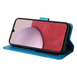 Kryty na mobil | Peňaženkové puzdro Embossing Pattern Slnečnica modré – Samsung Galaxy A14 4G/5G | Kryty na mobil