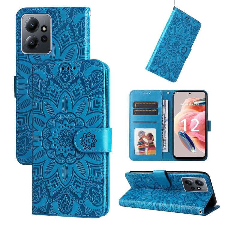 Peňaženkové puzdro Embossing Pattern Slnečnica modré – Xiaomi Redmi Note 12 (4G) | Kryty na mobil Kryty na mobil | Peňaženkové puzdro Embossing Pattern Slnečnica modré – Xiaomi Redmi Note 12 (4G) | Kryty na mobil