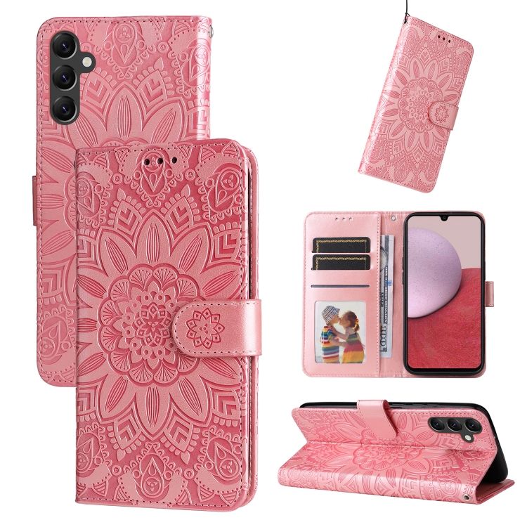 Peňaženkové puzdro Embossing Pattern Slnečnica ružové – Samsung Galaxy A14 4G/5G | Kryty na mobil Kryty na mobil | Peňaženkové puzdro Embossing Pattern Slnečnica ružové – Samsung Galaxy A14 4G/5G | Kryty na mobil