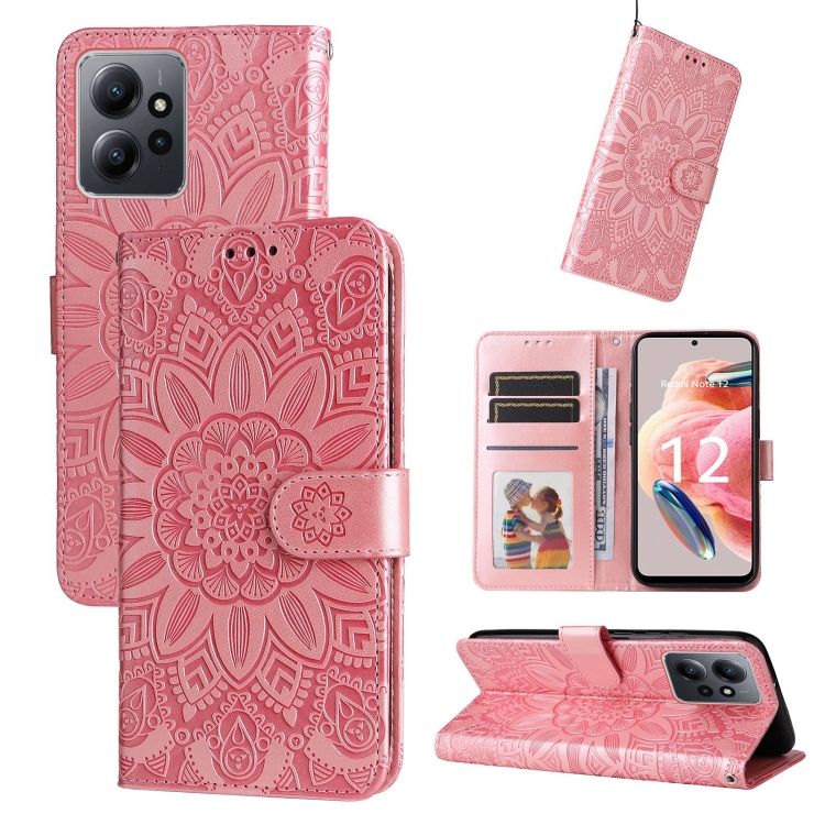 Peňaženkové puzdro Embossing Pattern Slnečnica ružové – Xiaomi Redmi Note 12 (4G) | Kryty na mobil Kryty na mobil | Peňaženkové puzdro Embossing Pattern Slnečnica ružové – Xiaomi Redmi Note 12 (4G) | Kryty na mobil