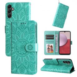 Kryty na mobil | Peňaženkové puzdro Embossing Pattern Slnečnica zelené – Samsung Galaxy A14 4G/5G | Kryty na mobil