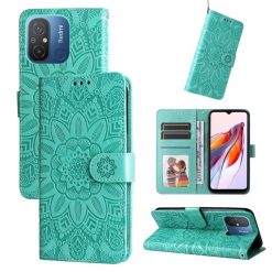 Kryty na mobil | Peňaženkové puzdro Embossing Pattern Slnečnica zelené – Xiaomi Redmi 12C | Kryty na mobil
