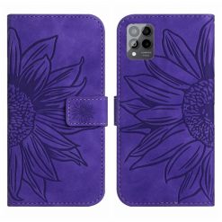 Kryty na mobil | Peňaženkové puzdro Embossing Pattern Kvet tmavofialové – T Phone Pro / T Phone Pro (2023) | Kryty na mobil