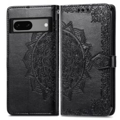 Peňaženkové puzdro Embossing Pattern Mandala Flower čierne – Google Pixel 7a 5G