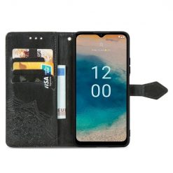 Kryty na mobil | Peňaženkové puzdro Embossing Pattern Mandala Flower čierne – Nokia G22 | Kryty na mobil