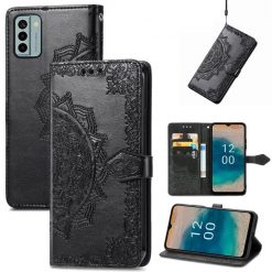 Kryty na mobil | Peňaženkové puzdro Embossing Pattern Mandala Flower čierne – Nokia G22 | Kryty na mobil