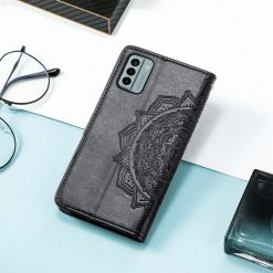Kryty na mobil | Peňaženkové puzdro Embossing Pattern Mandala Flower čierne – Nokia G22 | Kryty na mobil
