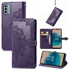 Kryty na mobil | Peňaženkové puzdro Embossing Pattern Mandala Flower fialové – Nokia G22 | Kryty na mobil