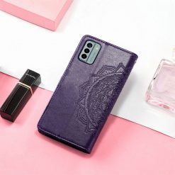 Kryty na mobil | Peňaženkové puzdro Embossing Pattern Mandala Flower fialové – Nokia G22 | Kryty na mobil