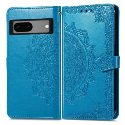Peňaženkové puzdro Embossing Pattern Mandala Flower modré – Google Pixel 7a 5G