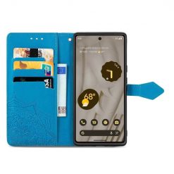 Kryty na mobil | Peňaženkové puzdro Embossing Pattern Mandala Flower modré – Google Pixel 7a 5G | Kryty na mobil