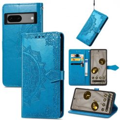 Kryty na mobil | Peňaženkové puzdro Embossing Pattern Mandala Flower modré – Google Pixel 7a 5G | Kryty na mobil