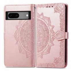 Kryty na mobil | Peňaženkové puzdro Embossing Pattern Mandala Flower ružové – Google Pixel 7a 5G | Kryty na mobil
