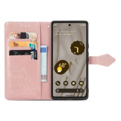 Kryty na mobil | Peňaženkové puzdro Embossing Pattern Mandala Flower ružové – Google Pixel 7a 5G | Kryty na mobil