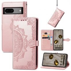Kryty na mobil | Peňaženkové puzdro Embossing Pattern Mandala Flower ružové – Google Pixel 7a 5G | Kryty na mobil