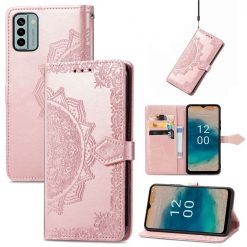 Kryty na mobil | Peňaženkové puzdro Embossing Pattern Mandala Flower ružové – Nokia G22 | Kryty na mobil