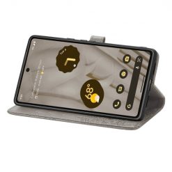Kryty na mobil | Peňaženkové puzdro Embossing Pattern Mandala Flower sivé – Google Pixel 7a 5G | Kryty na mobil