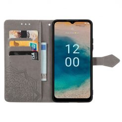 Kryty na mobil | Peňaženkové puzdro Embossing Pattern Mandala Flower sivé – Nokia G22 | Kryty na mobil