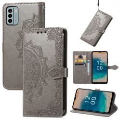 Kryty na mobil | Peňaženkové puzdro Embossing Pattern Mandala Flower sivé – Nokia G22 | Kryty na mobil