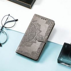 Kryty na mobil | Peňaženkové puzdro Embossing Pattern Mandala Flower sivé – Nokia G22 | Kryty na mobil
