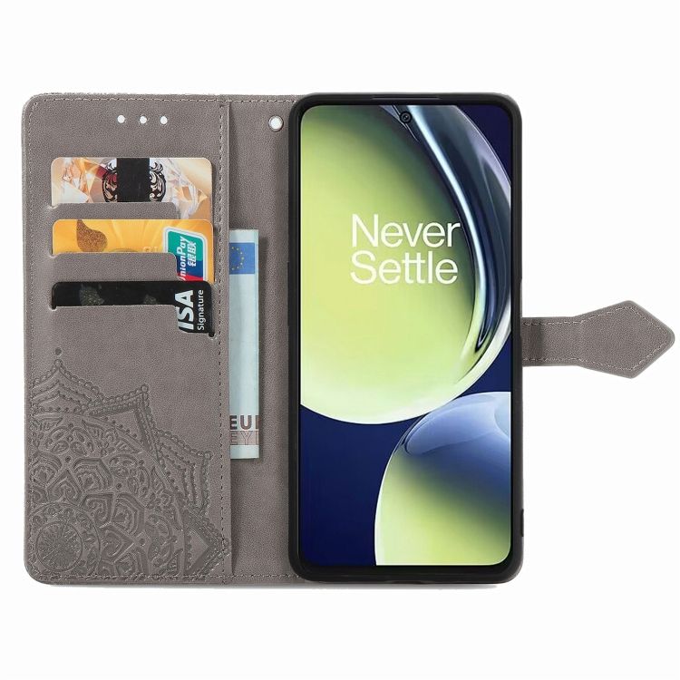 Peňaženkové puzdro Embossing Pattern Mandala Flower sivé – OnePlus Nord CE 3 Lite 5G | Kryty na mobil Kryty na mobil | Peňaženkové puzdro Embossing Pattern Mandala Flower sivé – OnePlus Nord CE 3 Lite 5G | Kryty na mobil