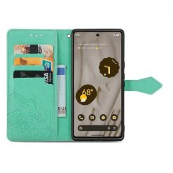 Kryty na mobil | Peňaženkové puzdro Embossing Pattern Mandala Flower zelené – Google Pixel 7a 5G | Kryty na mobil