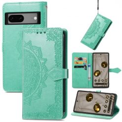 Kryty na mobil | Peňaženkové puzdro Embossing Pattern Mandala Flower zelené – Google Pixel 7a 5G | Kryty na mobil
