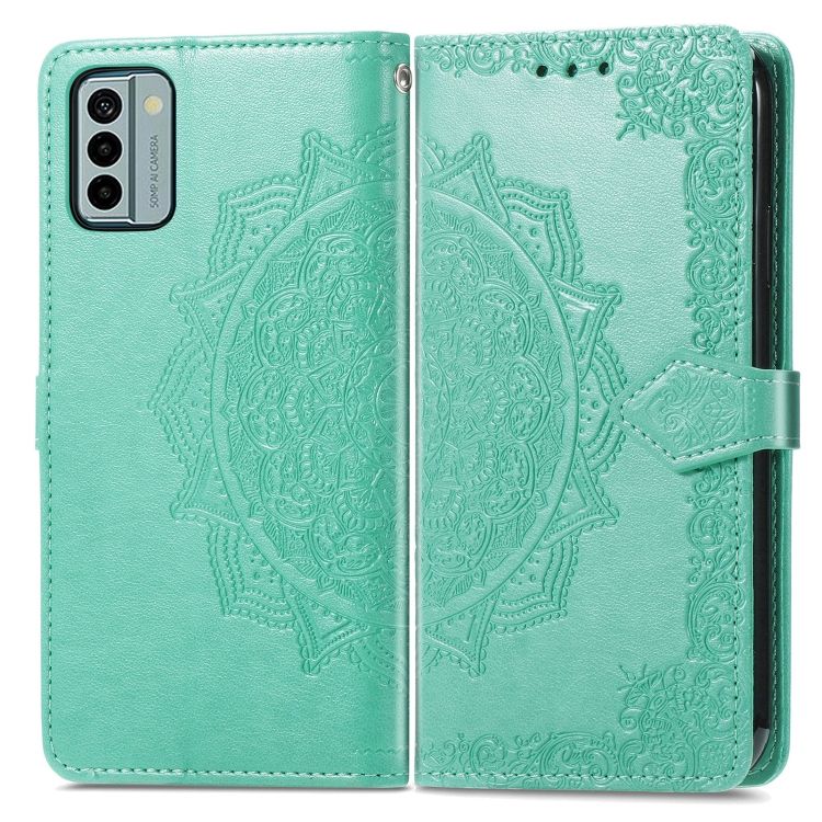 Peňaženkové puzdro Embossing Pattern Mandala Flower zelené – Nokia G22 | Kryty na mobil Kryty na mobil | Peňaženkové puzdro Embossing Pattern Mandala Flower zelené – Nokia G22 | Kryty na mobil
