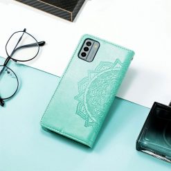 Peňaženkové puzdro Embossing Pattern Mandala Flower zelené – Nokia G22 | Kryty na mobil Kryty na mobil | Peňaženkové puzdro Embossing Pattern Mandala Flower zelené – Nokia G22 | Kryty na mobil