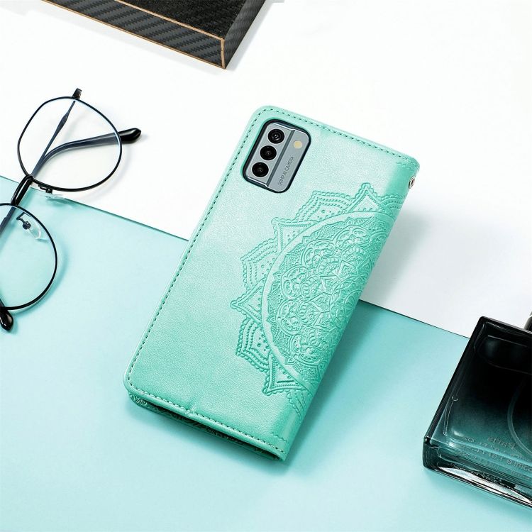 Peňaženkové puzdro Embossing Pattern Mandala Flower zelené – Nokia G22 | Kryty na mobil Kryty na mobil | Peňaženkové puzdro Embossing Pattern Mandala Flower zelené – Nokia G22 | Kryty na mobil