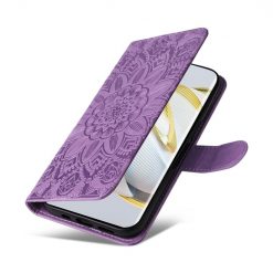 Kryty na mobil | Peňaženkové puzdro Embossing Pattern Slnečnica fialové – Huawei Nova 10 | Kryty na mobil