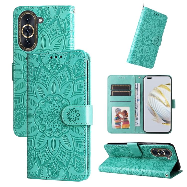Peňaženkové puzdro Embossing Pattern Slnečnica zelené – Huawei Nova 10 | Kryty na mobil Kryty na mobil | Peňaženkové puzdro Embossing Pattern Slnečnica zelené – Huawei Nova 10 | Kryty na mobil