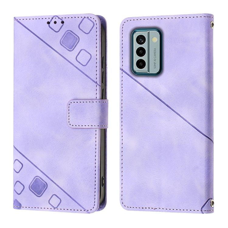 Peňaženkové puzdro Embossing Pattern Square fialové – Nokia G22 | Kryty na mobil Kryty na mobil | Peňaženkové puzdro Embossing Pattern Square fialové – Nokia G22 | Kryty na mobil