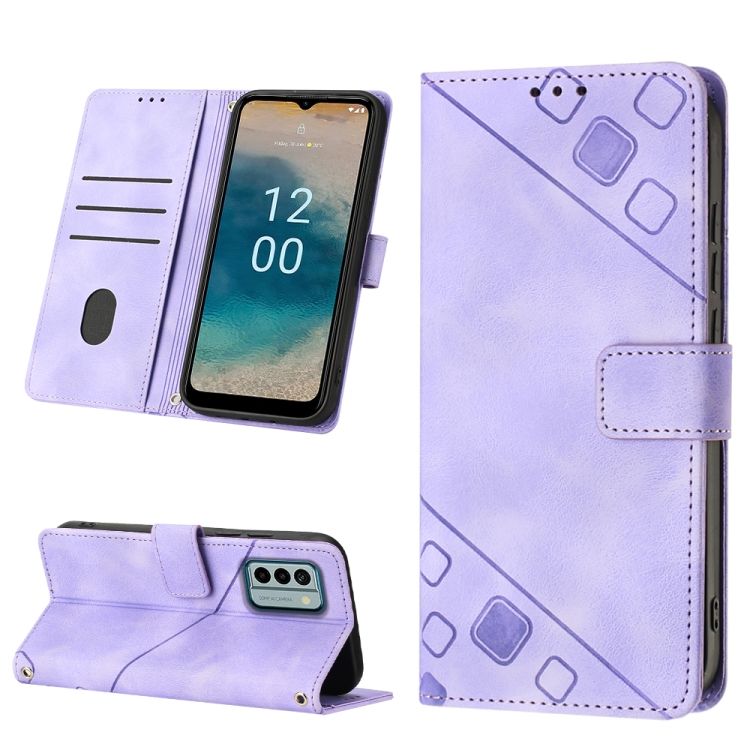 Peňaženkové puzdro Embossing Pattern Square fialové – Nokia G22 | Kryty na mobil Kryty na mobil | Peňaženkové puzdro Embossing Pattern Square fialové – Nokia G22 | Kryty na mobil